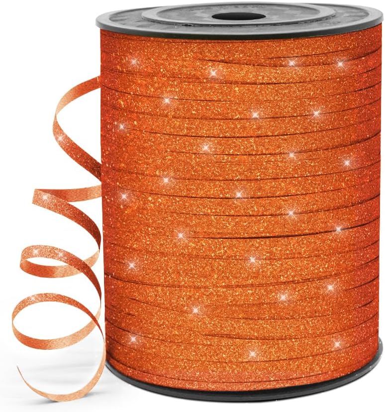 HimBen 500 Yards Curling Ribbon for Gift Wrapping, 3/16" Balloon String for Christmas Valentine Birthday Wedding Party Festival Decoration, Crafts, Flower Bouquet(Glitter Orange) - Image 1